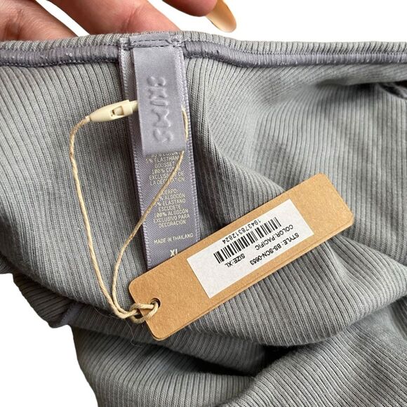 Skims Women’s XL Square Neck‎ Cotton Rib Bodysuit Pacific Gray Snap Close New - Picture 3 of 8